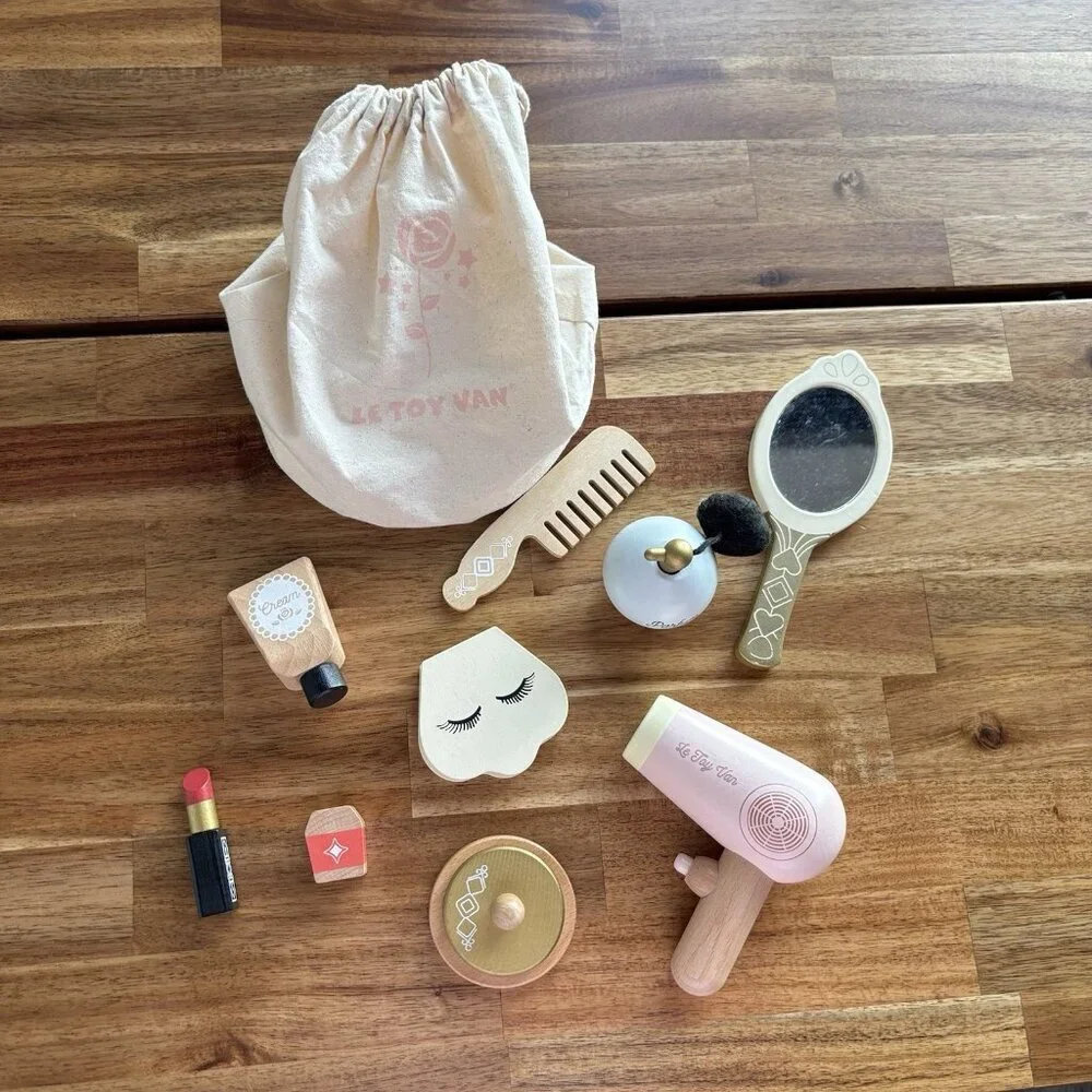 Le Toy‎ Van Wooden Cosmetic Set With Bag Toy PREOWNED MISSING PIECES
